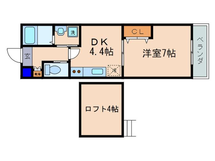 レゾネイト(1DK/2階)の間取り写真