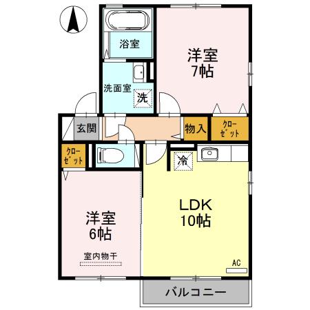 フルール大和B(2LDK/2階)の間取り写真