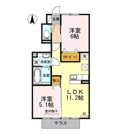 ウィット・サンセリエ(2LDK/1階)の間取り写真