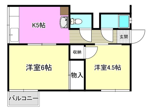 谷川ハイツ(2K/2階)の間取り写真