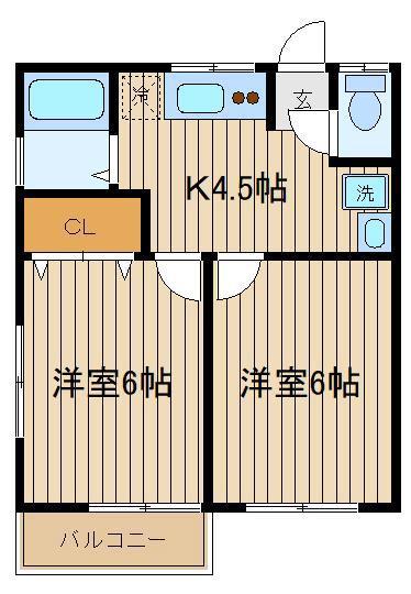石神井台サンライズ(2K/2階)の間取り写真