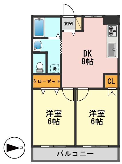 ハイム楯C棟(2DK/2階)の間取り写真