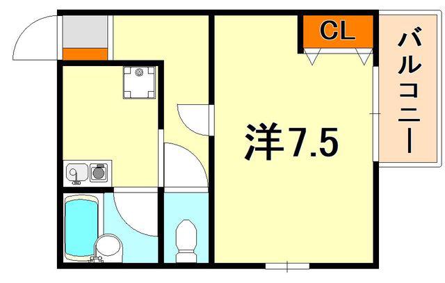 ハーベストヒル(1K/1階)の間取り写真