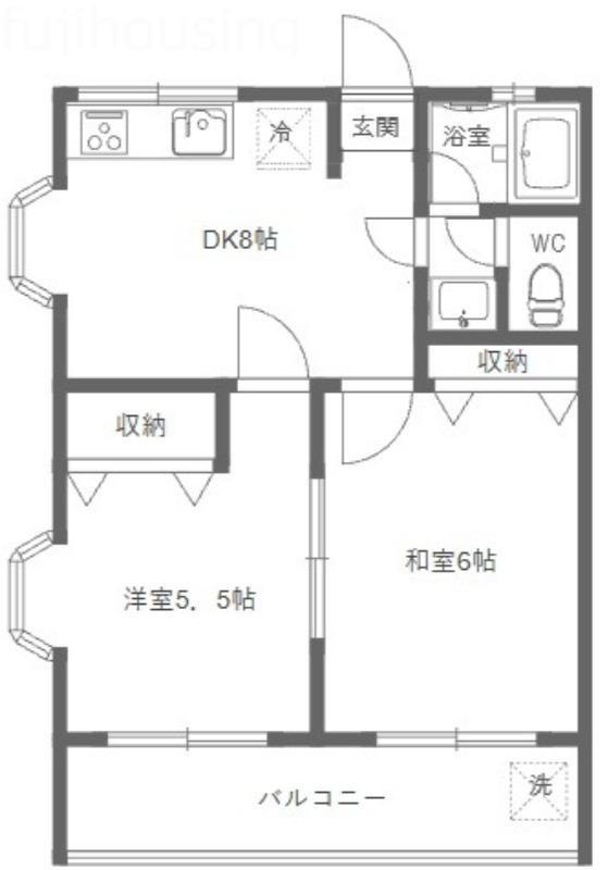 スカイハイツ(2DK/2階)の間取り写真