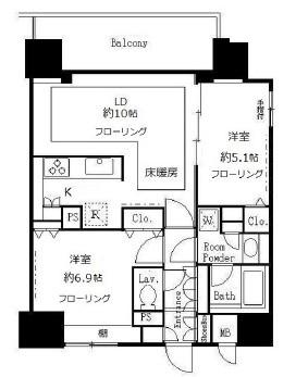 サンクレール荒川ブランガーデン(2LDK/9階)の間取り写真