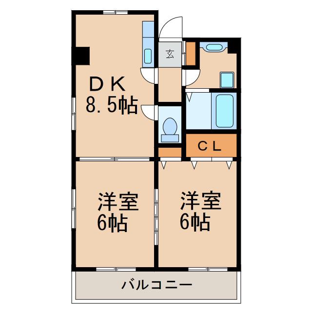 Rグレイス(2DK/2階)の間取り写真