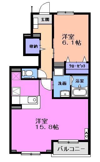 ピクシー・ラビット B(1LDK/1階)の間取り写真