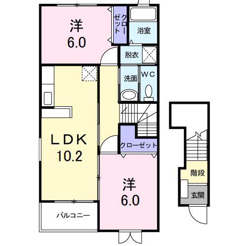 オリゾンB(2LDK/2階)の間取り写真