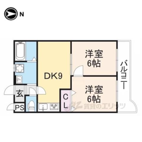 パール香芝(2LDK/4階)の間取り写真