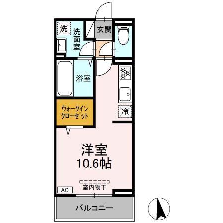 ディアライズ小郡船倉町B棟(ワンルーム/3階)の間取り写真