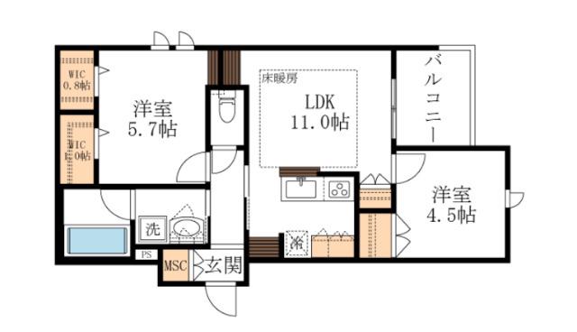MAISON DE SUCRE(2LDK/2階)の間取り写真