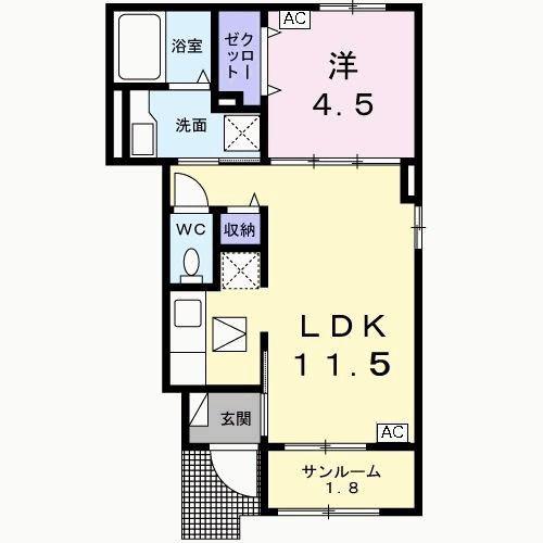 ブリアン グラス(1LDK/1階)の間取り写真