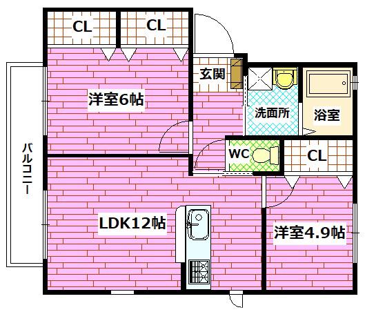 シャーメゾン熊野東 C棟(2LDK/1階)の間取り写真