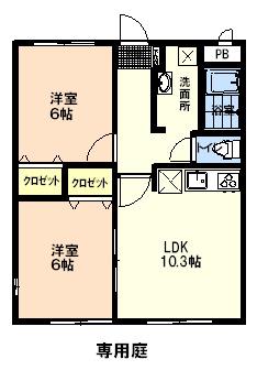 ディアコートつくば(2LDK/2階)の間取り写真