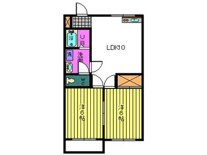 カヤマハイツA(2DK/2階)の間取り写真