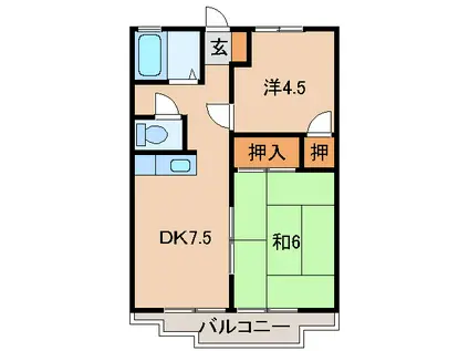 ハイツオナカ(2DK/2階)の間取り写真