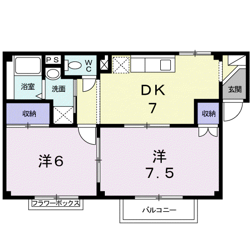 ラ・フィーネ(2DK/2階)の間取り写真
