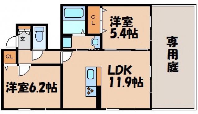  フィカーサ三浦(2LDK/1階)の間取り写真