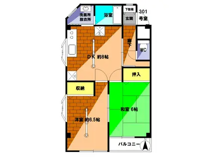 フランソワーズシミズ(2DK/3階)の間取り写真