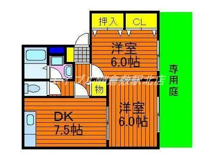 パティオ若宮A(2DK/2階)の間取り写真