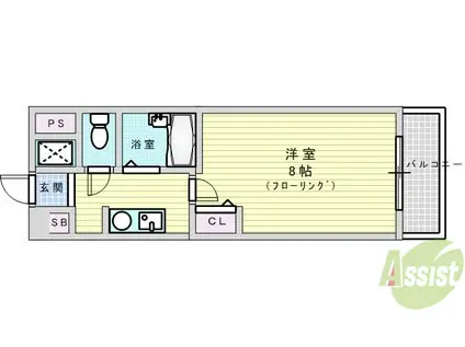 北大阪急行 緑地公園駅 徒歩10分 5階建 築27年(1K/4階)の間取り写真