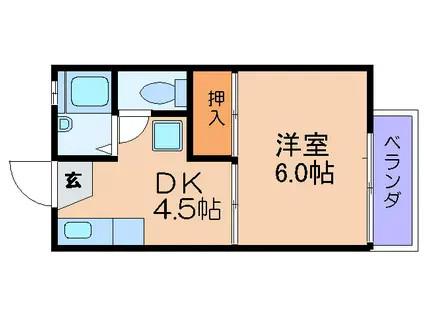 ミヤコハイツ B棟(1DK/1階)の間取り写真
