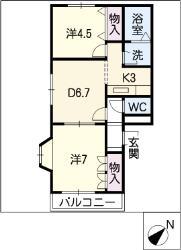 グランブルー2番館(2LDK/2階)の間取り写真