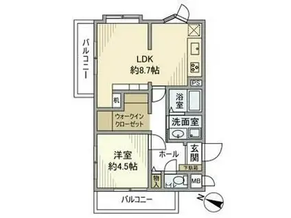 トーカンマンション藤ヶ丘II(1LDK/4階)の間取り写真