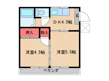 コーポ立川(2K/2階)の間取り写真