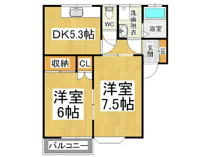 金塚コーポ(2DK/2階)の間取り写真