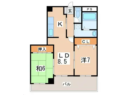 HKIマンション東見前(2LDK/6階)の間取り写真