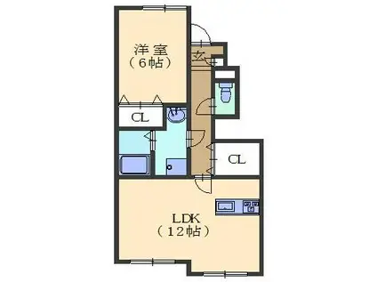 リーブル酒落A(1LDK/2階)の間取り写真