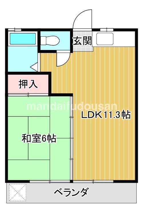 ミマタハイツ-(1LDK/2階)の間取り写真