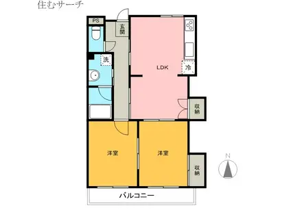メゾンドール西町(2LDK/4階)の間取り写真