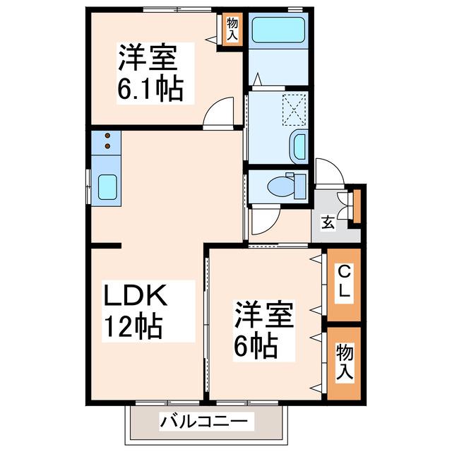 アイナAJ(2LDK/2階)の間取り写真