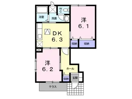 アウローラ(2DK/1階)の間取り写真