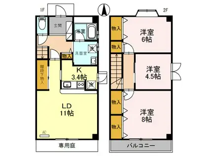ルミエール龍野B(3LDK/1階)の間取り写真