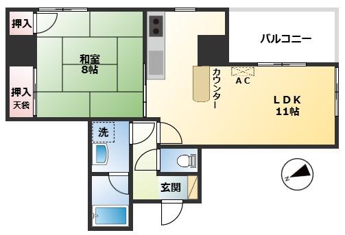 ホクリククレステート和倉(1LDK/6階)の間取り写真