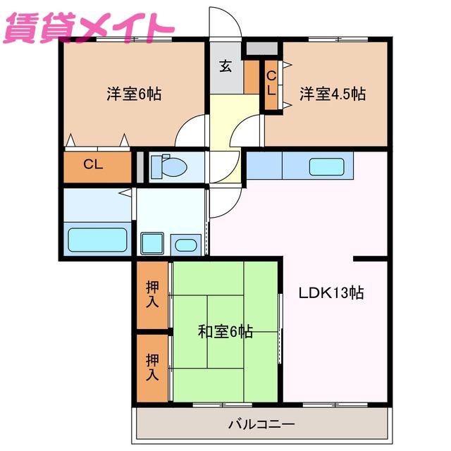 サンエクセル緑ヶ丘(3LDK/3階)の間取り写真