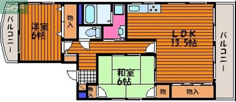 サンハイム岡町(2LDK/2階)の間取り写真