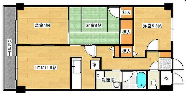 グランカーサ古江(3LDK/4階)の間取り写真