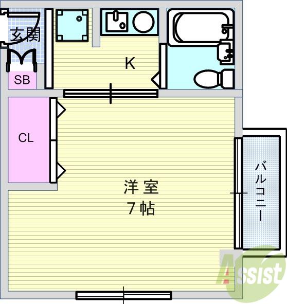 グランヴェルデ中桜塚(1K/2階)の間取り写真