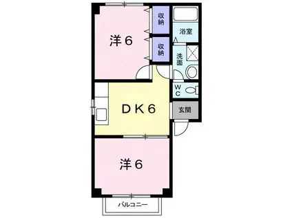 ヴィルフォーレII(2DK/2階)の間取り写真