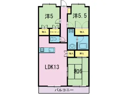 サニーコート上足(3LDK/3階)の間取り写真