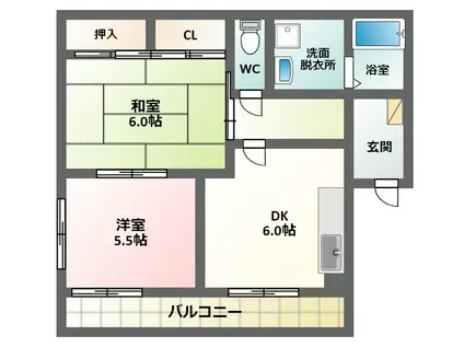 パークハイツ駒川中野(2DK/2階)の間取り写真