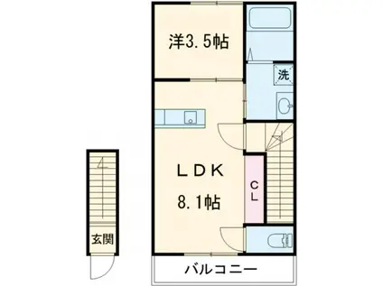 CASA PACIFICA 喜田村(1LDK/2階)の間取り写真