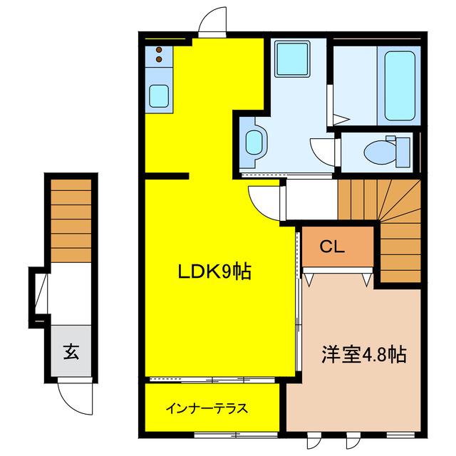 ヴァイオレット(1LDK/2階)の間取り写真