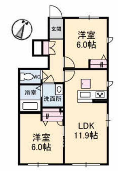 ラ・ヴィータ尾上(2LDK/1階)の間取り写真
