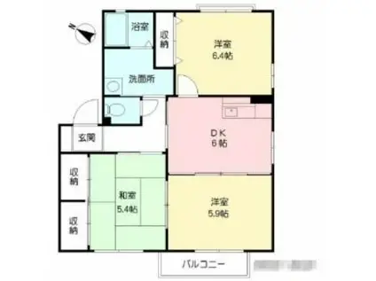 ヴァン・ヴェール B棟(3DK/2階)の間取り写真