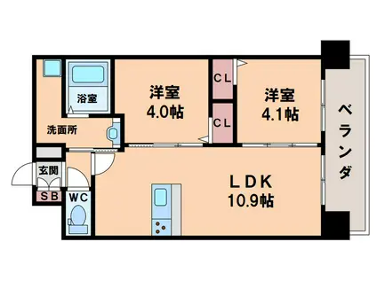 プレサンス天王寺ヴィヴァン(2LDK/8階)の間取り写真